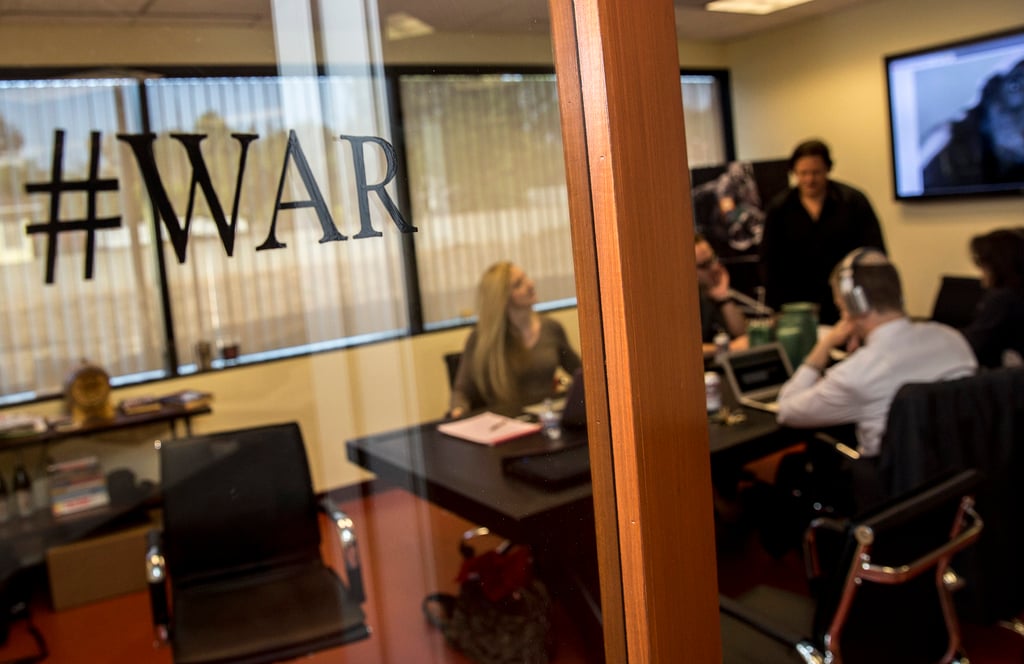 Breitbart News staff congregate in the conference room of the company’s offices in Los Angeles in November 2016. Photo: TNS
