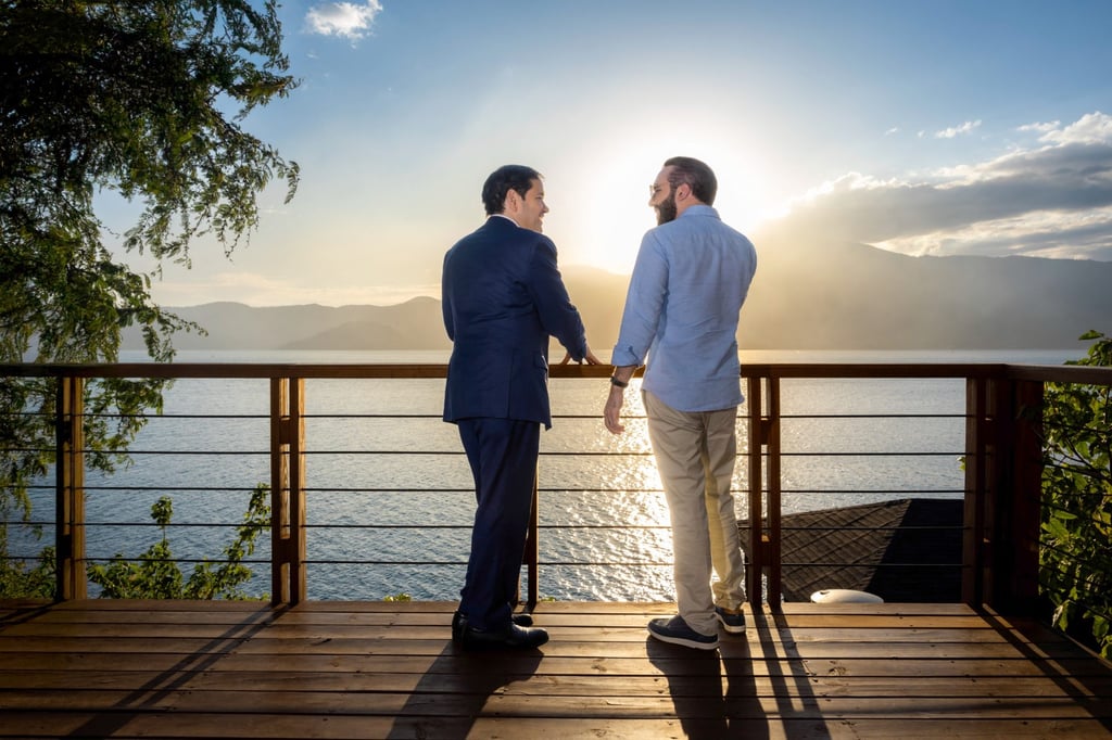 US Secretary of State Marco Rubio (left) meets El Salvador’s President Nayib Bukele at his residence in Lake Coatepeque on Monday. Photo: El Salvador’s Presidency Press Office/AFP US Secretary of State Marco Rubio (left) meets El Salvador’s President Nayib Bukele at his residence in Lake Coatepeque on Monday. Photo: El Salvador’s Presidency Press Office/AFP