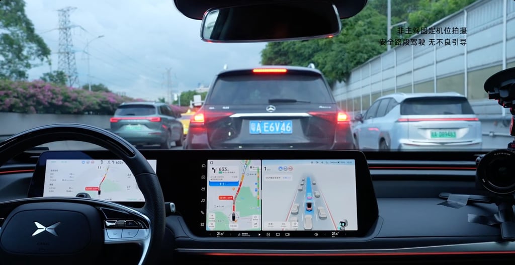 An electric vehicle from Xpeng drives itself under the company’s X NGP (Xpeng navigation guided pilot) advanced driver assistance system. Photo: Xpeng An electric vehicle from Xpeng drives itself under the company’s X NGP (Xpeng navigation guided pilot) advanced driver assistance system. Photo: Xpeng