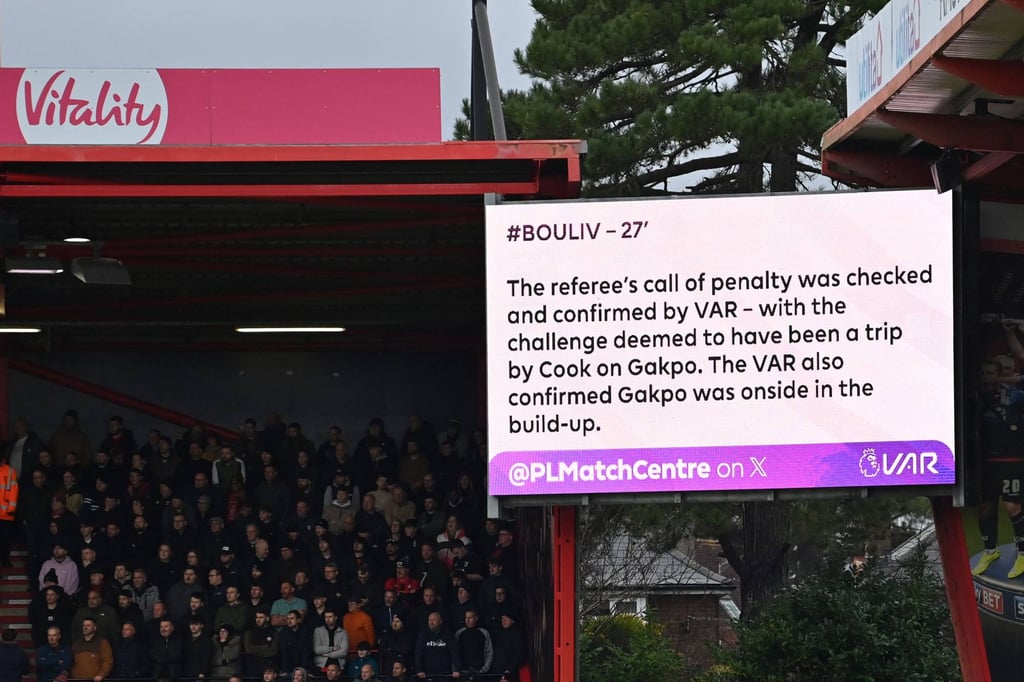 The result of a VAR check on a penalty awarded for Liverpool against Bournemouth is revealed. Photo: AP