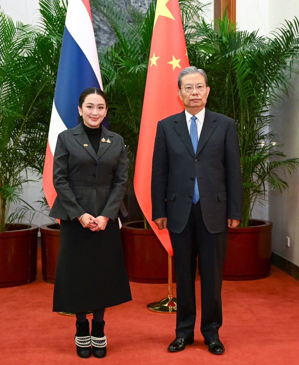 Thailand’s Prime Minister Paetongtarn Shinawatra meets Zhao Leji, chairman of the National People’s Congress Standing Committee, in Beijing on Thursday. Photo: Xinhua