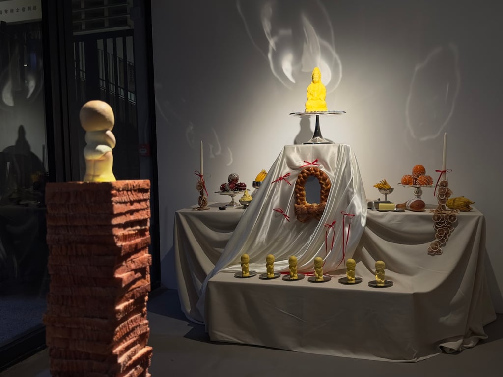 Shape of Life (2025) by Afa Annfa is positioned in front of The Identity that Melts (2025) and other works by Gloria Chung. Photo: JPS Gallery