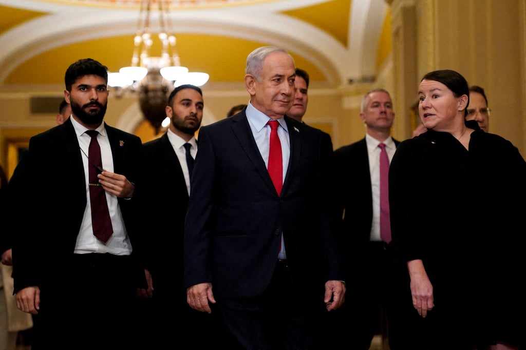 Israeli Prime Minister Benjamin Netanyahu in Washington on Thursday. The International Criminal Court has arrest warrants on him over his nation’s military campaign in Gaza. Photo: Reuters Israeli Prime Minister Benjamin Netanyahu in Washington on Thursday. The International Criminal Court has arrest warrants on him over his nation’s military campaign in Gaza. Photo: Reuters