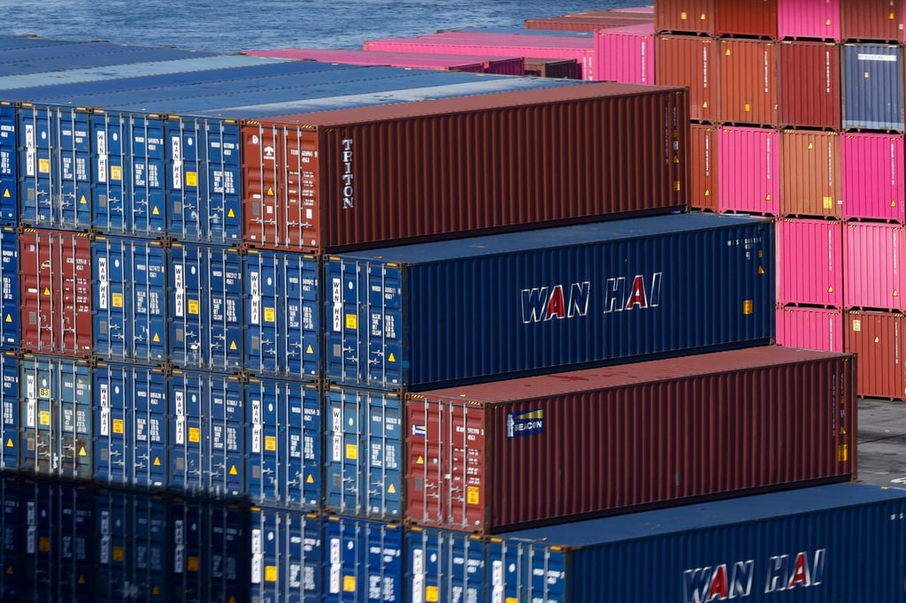 Wan Hai cargo containers are stacked at the Port of Los Angeles in Long Beach, California on February 3, 2025. Photo: EPA-EFE Wan Hai cargo containers are stacked at the Port of Los Angeles in Long Beach, California on February 3, 2025. Photo: EPA-EFE