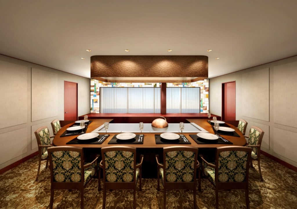 A rendering of a teppanyaki counter at the World Expo. Distinguished guests will be served a luxurious 30,000 yen course featuring teppanyaki dishes. Photo: Osaka Expo
