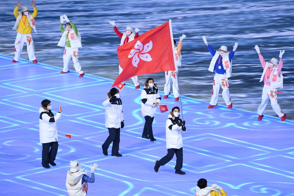 Sidney Chu leads the Hong Kong team at the Beijing 2022 Winter Olympics’ opening ceremony. Photo: Getty Images Sidney Chu leads the Hong Kong team at the Beijing 2022 Winter Olympics’ opening ceremony. Photo: Getty Images