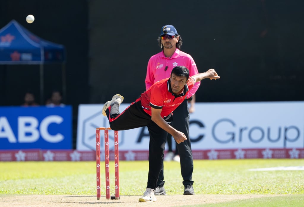 Ehsan Khan flights a delivery during last November’s Hong Kong Cricket Sixes. Photo: Takumi Images