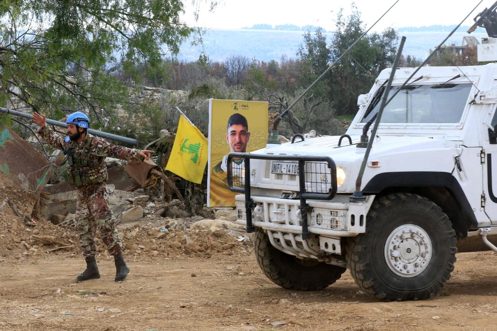 A soldier from UNIFIL next to a UN vehicle in the village of al-Jibbain in southern Lebanon on January 31. Photo: AFP