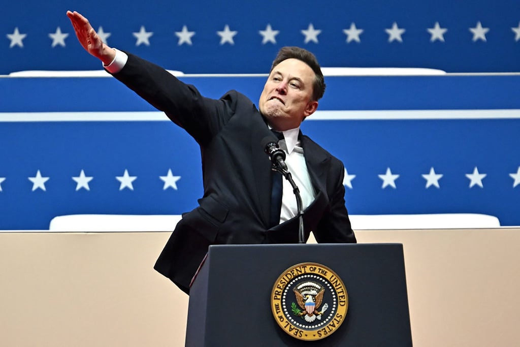 Tesla CEO Elon Musk gestures as he speaks during Donald Trump’s inaugural parade on January 20. Photo: TNS Tesla CEO Elon Musk gestures as he speaks during Donald Trump’s inaugural parade on January 20. Photo: TNS