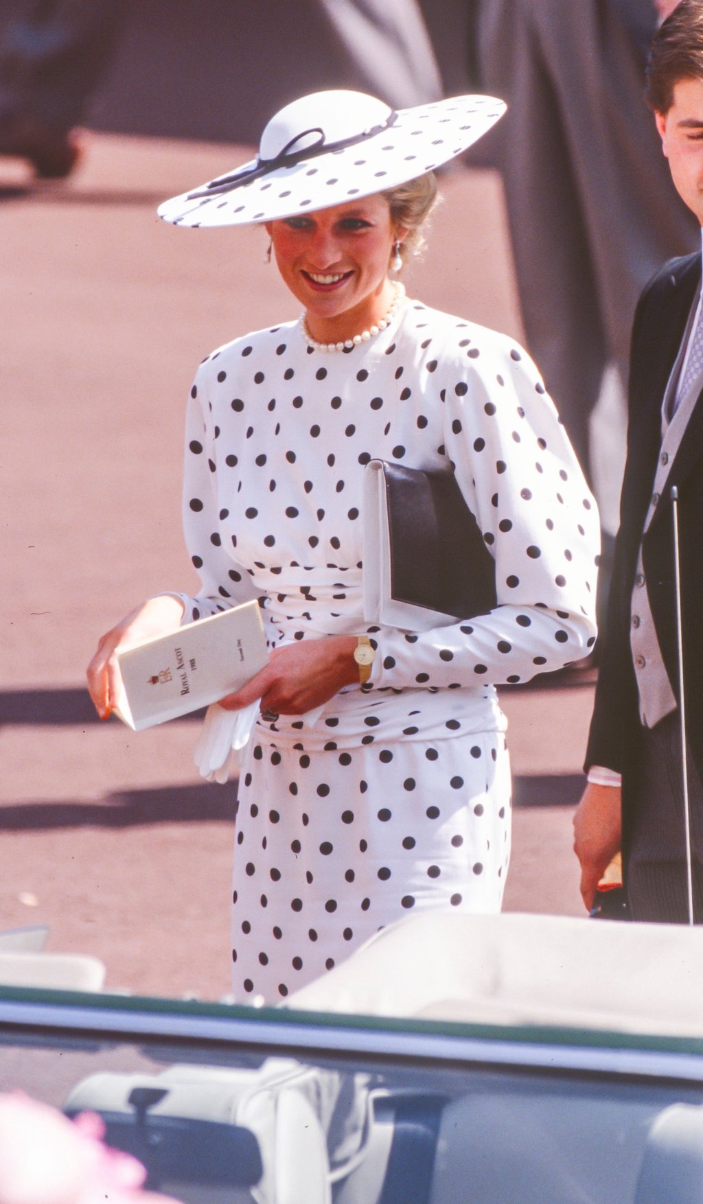 Diana, Princess of Wales, rocking polka dots at the UK’s Royal Ascot race meeting in 1988. Photo: Getty Images