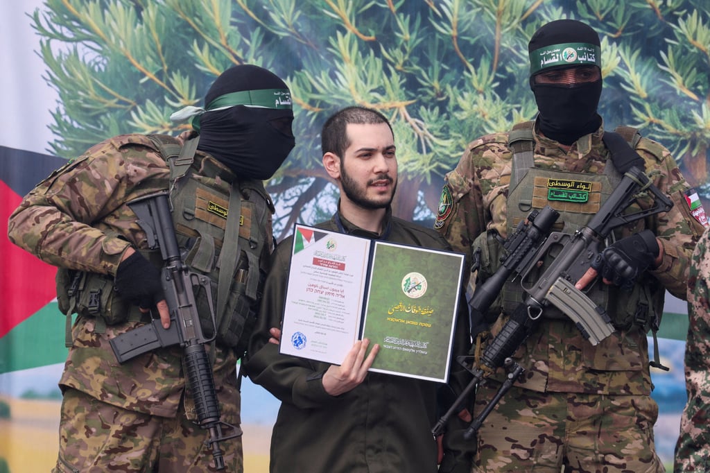 Israeli hostage Eliya Cohen before his release from Gaza on Saturday. Photo: Reuters Israeli hostage Eliya Cohen before his release from Gaza on Saturday. Photo: Reuters