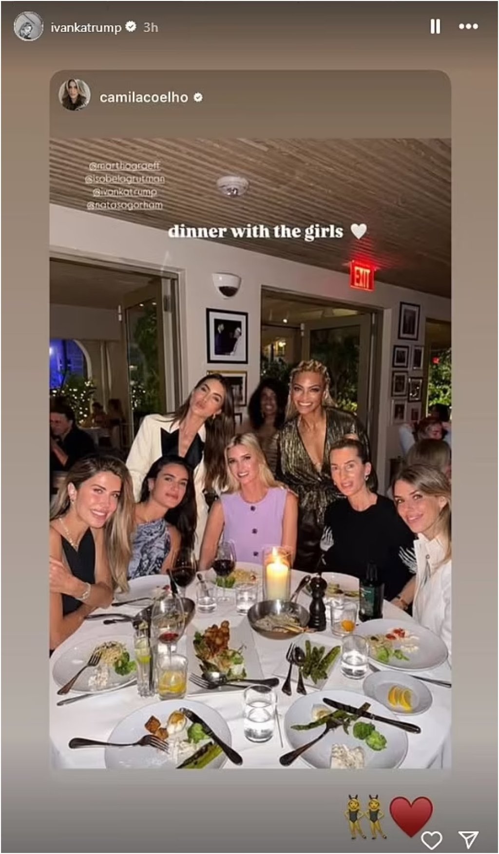 Ivanka Trump (centre) with her girlfriends (including Martha Graeff, far left) at Forte dei Marmi in Miami. Photo: @ivankatrump/Instagram