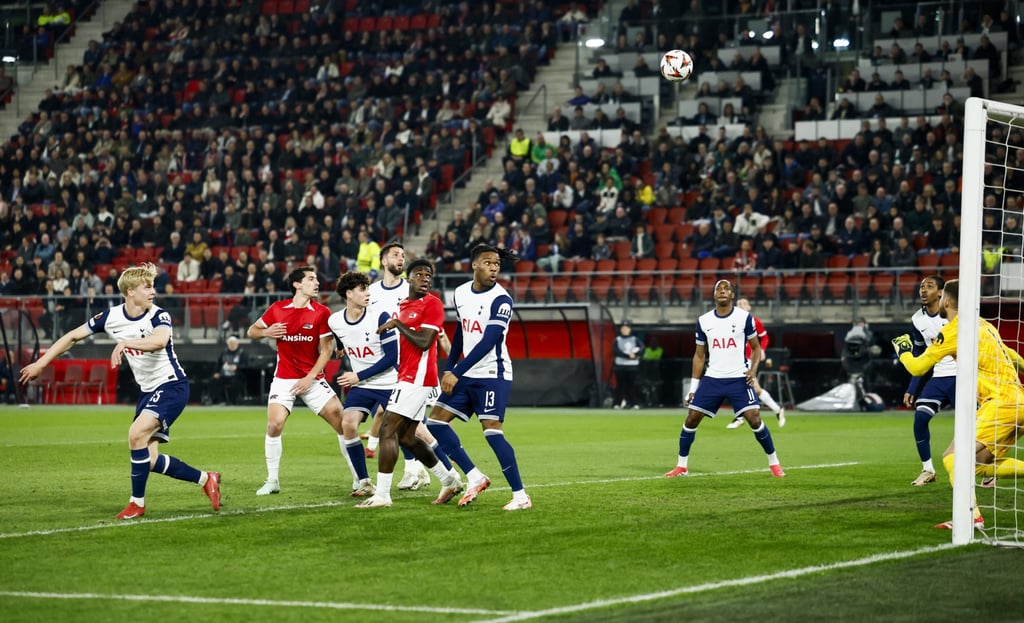 Lucas Bergvall (left) slices the ball into his own goal in Alkmaar. Photo: EPA-EFE