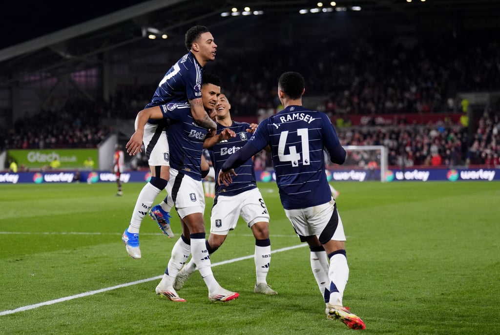 Aston Villa’s Ollie Watkins (left) celebrates scoring his side old side at the Gtech Community Stadium. Photo: DPA Aston Villa’s Ollie Watkins (left) celebrates scoring his side old side at the Gtech Community Stadium. Photo: DPA