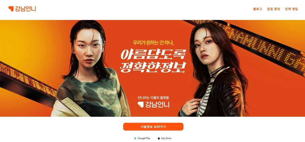 Actresses Jang Yoon-ju (left) and Jeon Jong-seo are featured on an ad on Gangnam Unni, South Korea’s leading beauty and medical information platform. Photo: Handout
