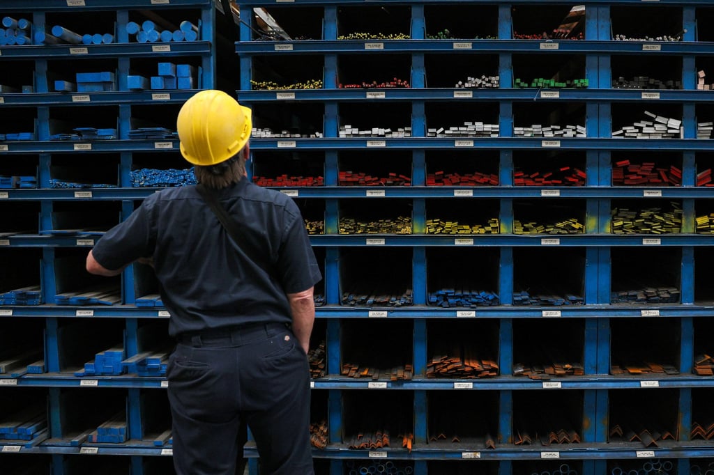 A buyer surveys the shelves at a metal supplies business in Burbank, California. The United States has reinstated tariffs on metals, specifically steel and aluminum, from around the world. Photo: EPA-EFE A buyer surveys the shelves at a metal supplies business in Burbank, California. The United States has reinstated tariffs on metals, specifically steel and aluminum, from around the world. Photo: EPA-EFE