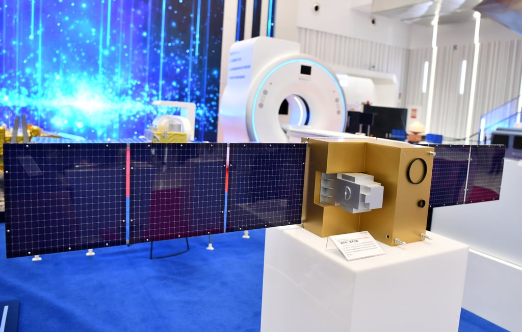 A model at Anhui Innovation Centre displaying the space-based quantum technology China has used to establish ultra-secure communication. Photo: Xinhua A model at Anhui Innovation Centre displaying the space-based quantum technology China has used to establish ultra-secure communication. Photo: Xinhua