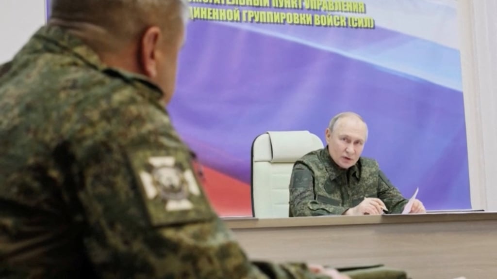 Russia’s President Vladimir Putin addresses commanders during his visit to a control centre of the Russian armed forces in the Kursk region. Photo: via Reuters Russia’s President Vladimir Putin addresses commanders during his visit to a control centre of the Russian armed forces in the Kursk region. Photo: via Reuters