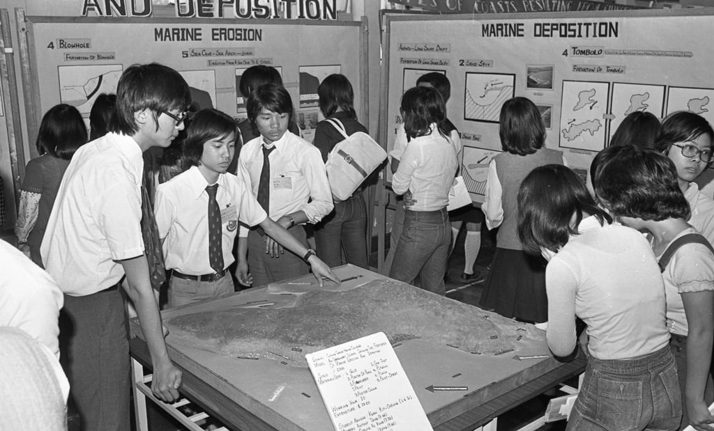 Visitors admiring some of the displays during a geography exhibition held St Joseph’s College in 1977. Photo: Sunny Lee