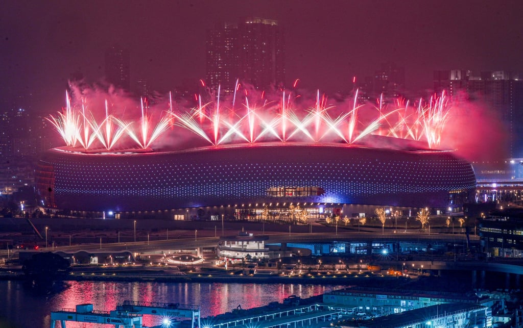 A fireworks display above Kai Tak Stadium inside Kai Tak Sports Park marks the official opening ceremony of the venue on March 1. Photo: Eugene Lee