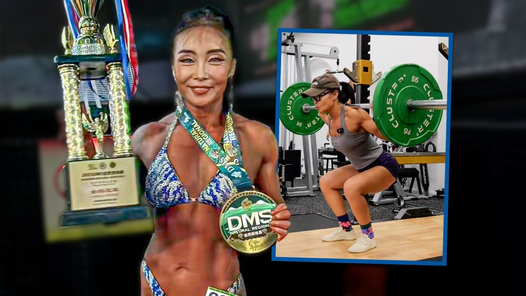 A super fit middle-aged mother who has won a bodybuilding title in China after decades of training says she works out to challenge age stereotypes. Photo: SCMP composite/Douyin