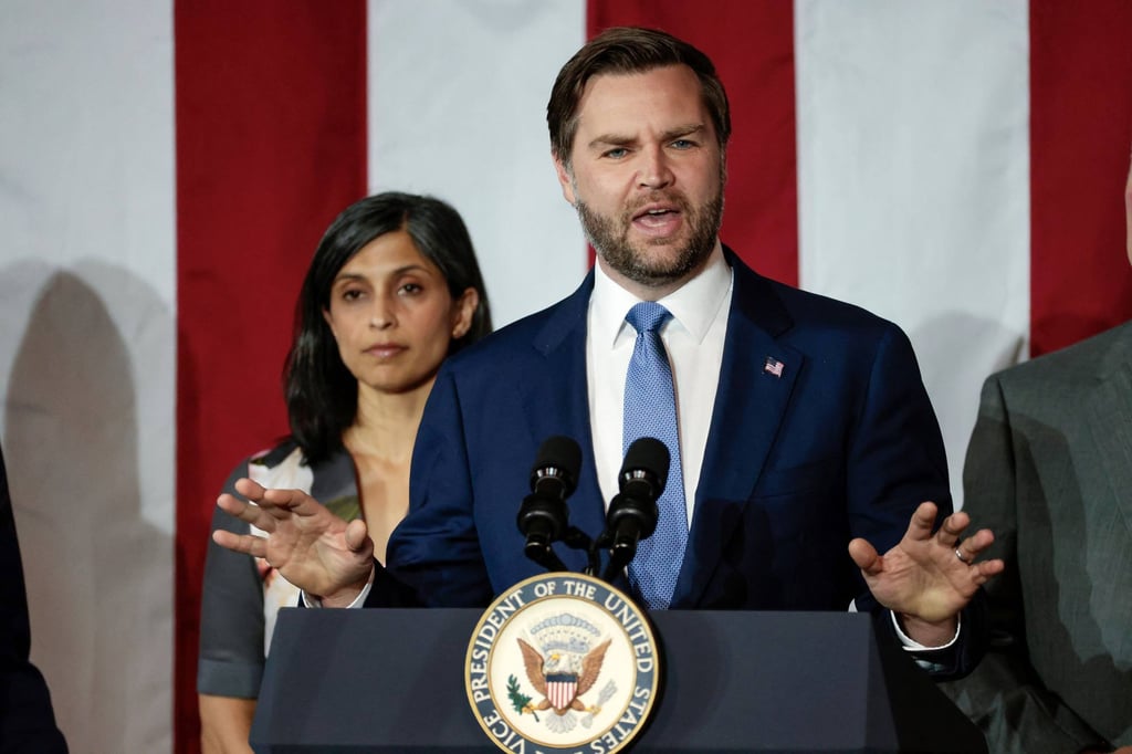 US Vice-President J.D. Vance, joined by his wife Usha Vance, speaks in Bay City, Michigan, on March 14. Photo: AFP US Vice-President J.D. Vance, joined by his wife Usha Vance, speaks in Bay City, Michigan, on March 14. Photo: AFP