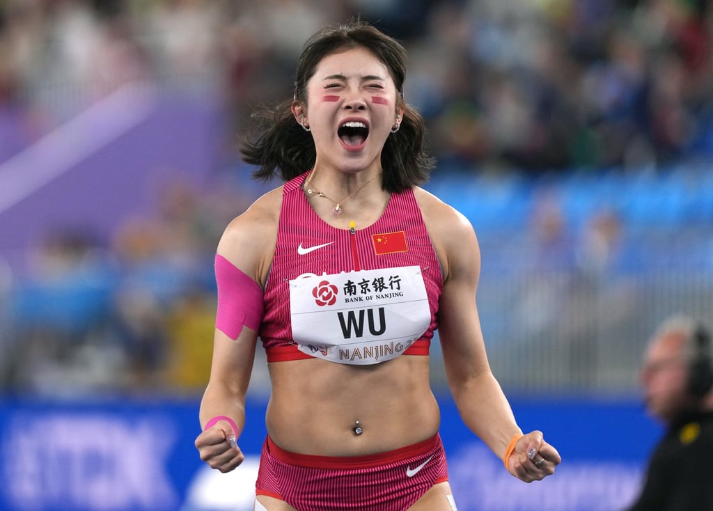 China’s Wu Yanni celebrates after breaking the national record during the women’s 60 metres hurdles semi-finals at the 2025 World Athletics Indoor Championships. Photo: Xinhua