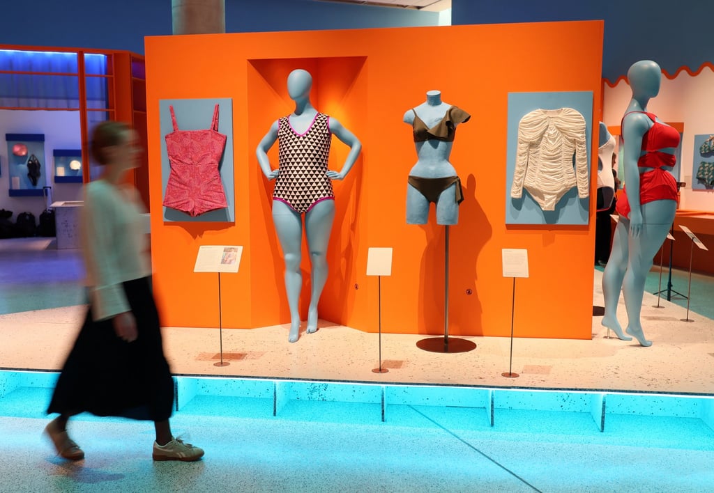 Swimsuits on display at the exhibition, which looks at swimwear and swimming through the decades. Photo: Reuters