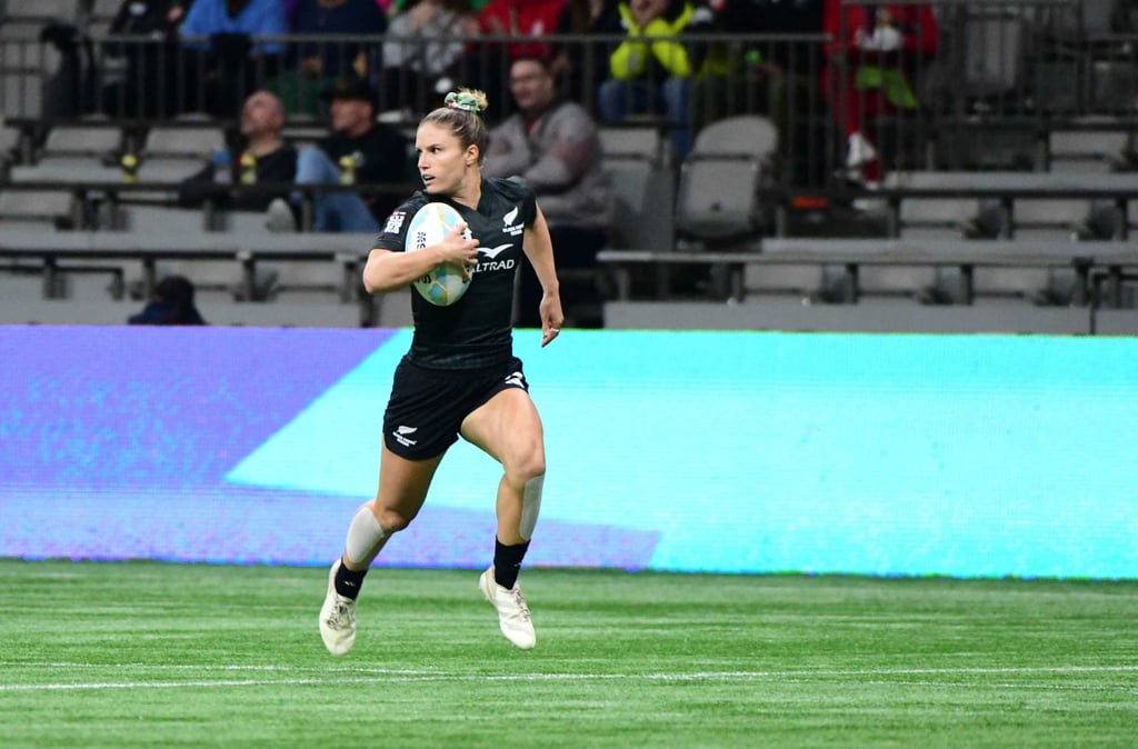 New Zealand’s Michaela Brake runs to score another try against Ireland. Photo: AFP New Zealand’s Michaela Brake runs to score another try against Ireland. Photo: AFP