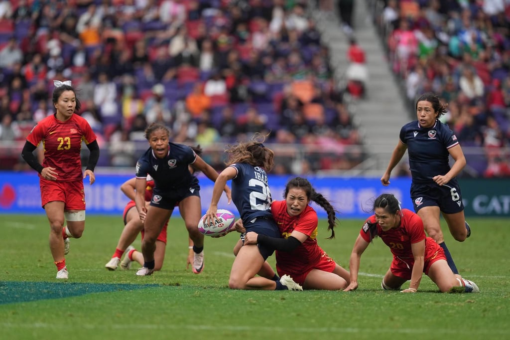 USA and China doing battle at the Hong Kong Sevens on Saturday. Photo: Elson Li