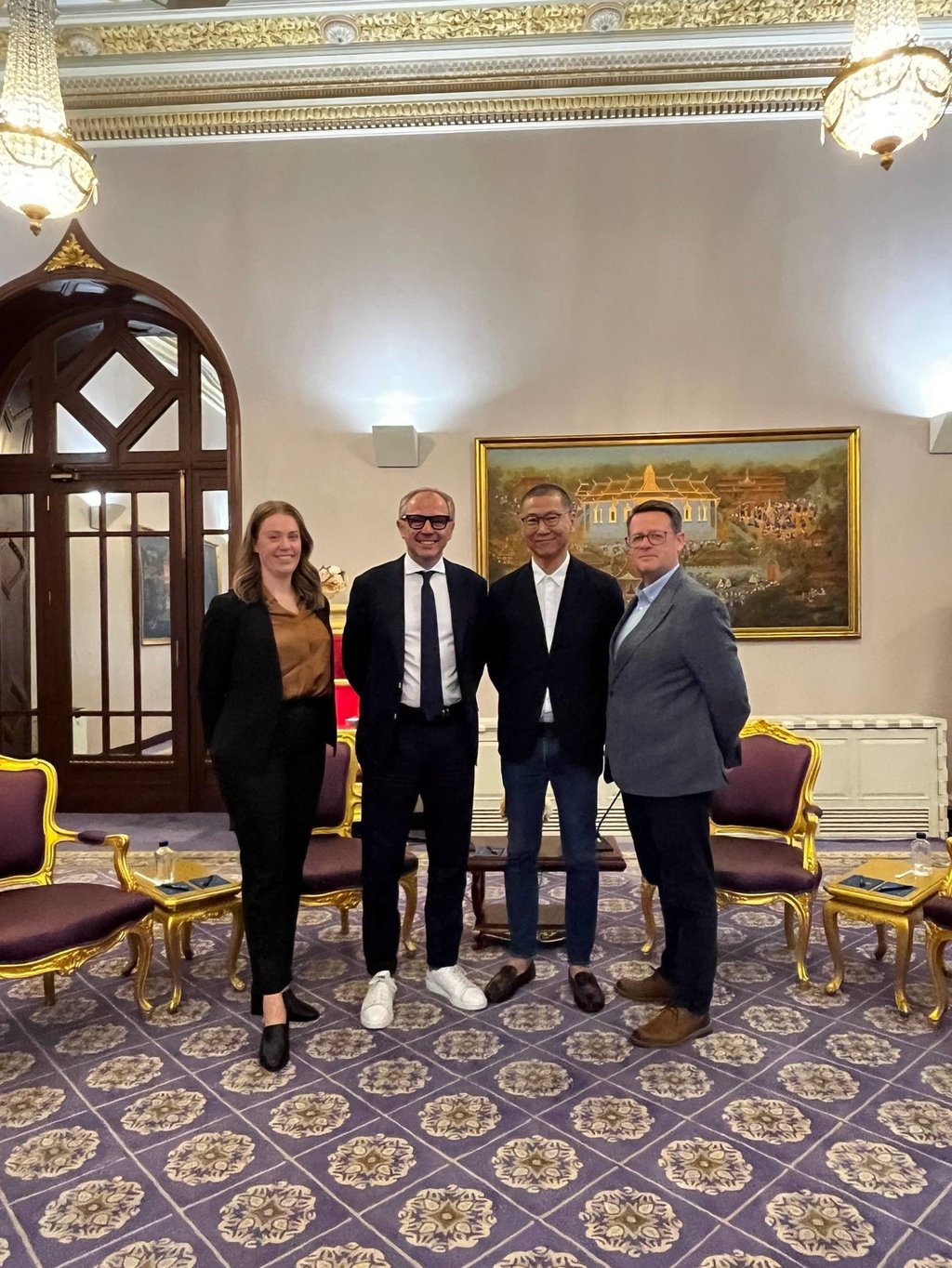 Frank Yu and Stefano Domenicali, CEO of Formula One, (centre) alongside Louise Young, chief race promotion officer, and Mark Hughes, of Mark1 consultants, in Thailand. Photo: Frank Yu Frank Yu and Stefano Domenicali, CEO of Formula One, (centre) alongside Louise Young, chief race promotion officer, and Mark Hughes, of Mark1 consultants, in Thailand. Photo: Frank Yu