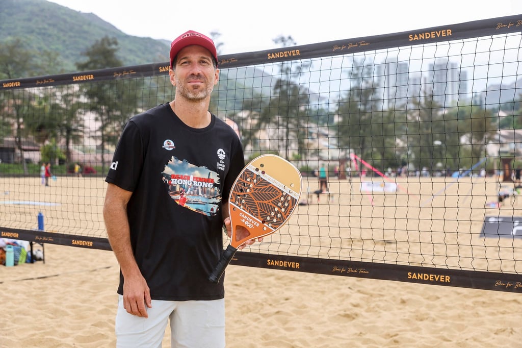 Arnault Brac de la Perriere on court at Beach Tennis World Tour Hong Kong in Discovery Bay. Photo: Edmond So Arnault Brac de la Perriere on court at Beach Tennis World Tour Hong Kong in Discovery Bay. Photo: Edmond So