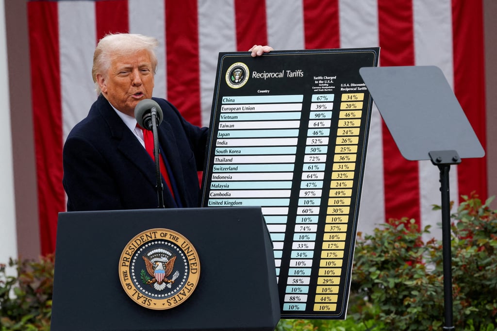 US President Donald Trump and a list of countries to be hit with reciprocal tariffs. Photo: Reuters US President Donald Trump and a list of countries to be hit with reciprocal tariffs. Photo: Reuters