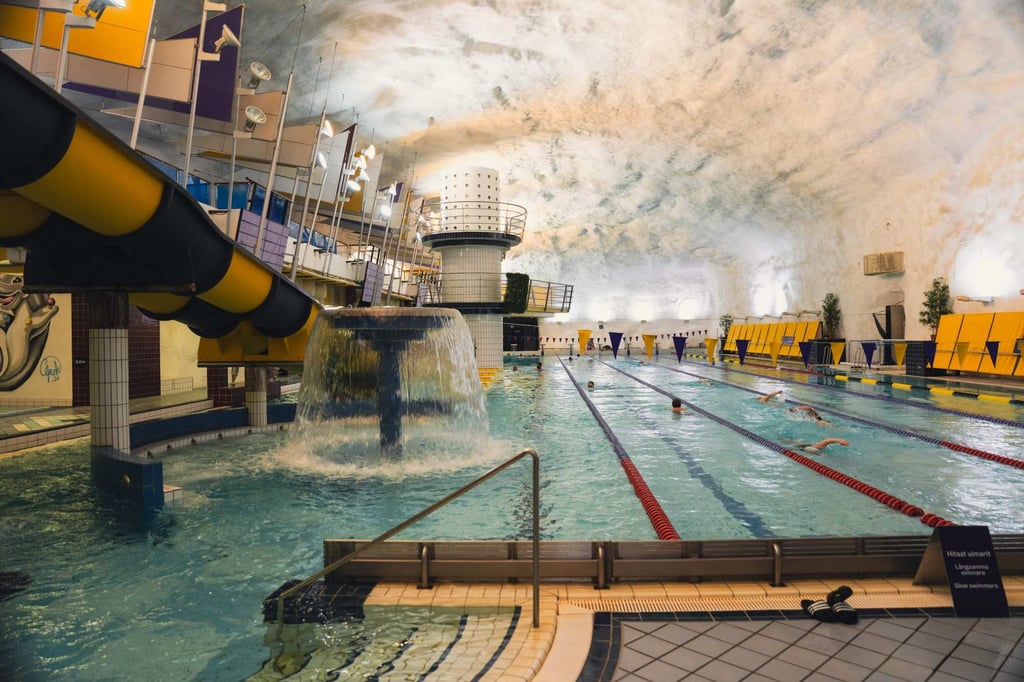 The Itakeskus underground swimming pool in Helsinki, which can serve as a shelter. Photo: AFP The Itakeskus underground swimming pool in Helsinki, which can serve as a shelter. Photo: AFP