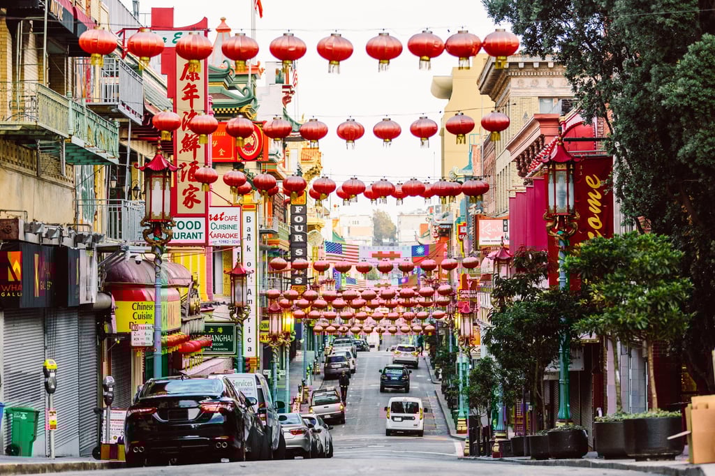 Chinese lanterns line a street in San Francisco’s Chinatown. Photo: Getty Images