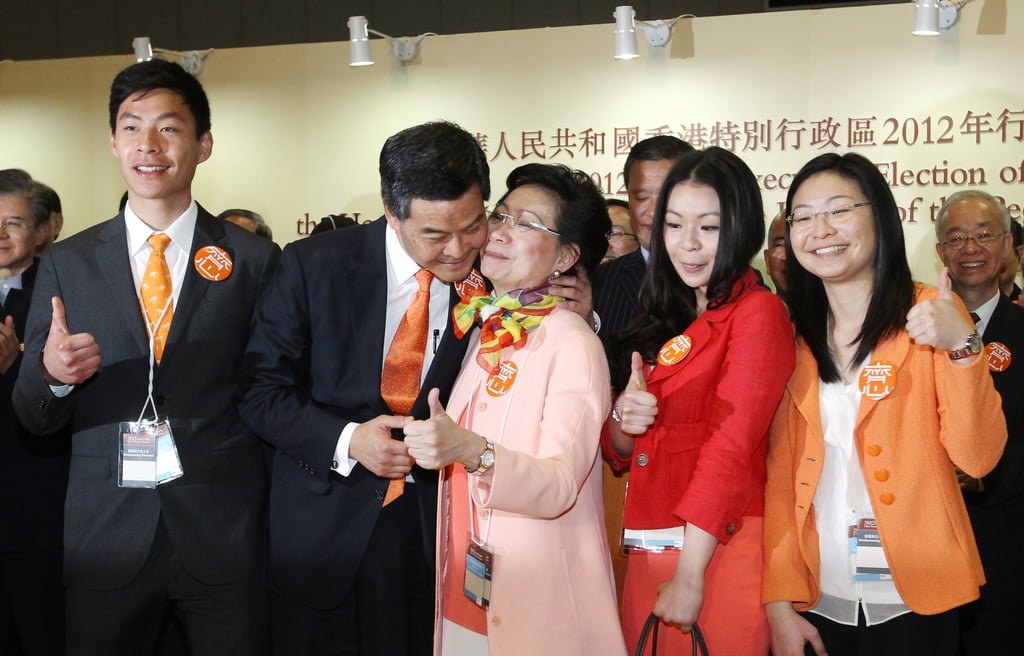CY Leung and his family celebrate after winning the chief executive election in 2012. His elder daughter, Chai-yan (second from right), has died at the age of 33. Photo: Edward Wong CY Leung and his family celebrate after winning the chief executive election in 2012. His elder daughter, Chai-yan (second from right), has died at the age of 33. Photo: Edward Wong