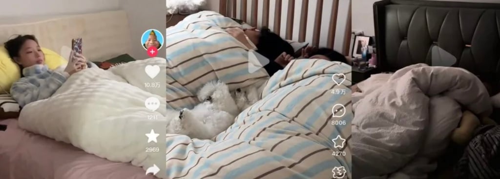 So-called “rat people” spend hours on end in bed glued to their mobile phones. Photo: Weixin So-called “rat people” spend hours on end in bed glued to their mobile phones. Photo: Weixin