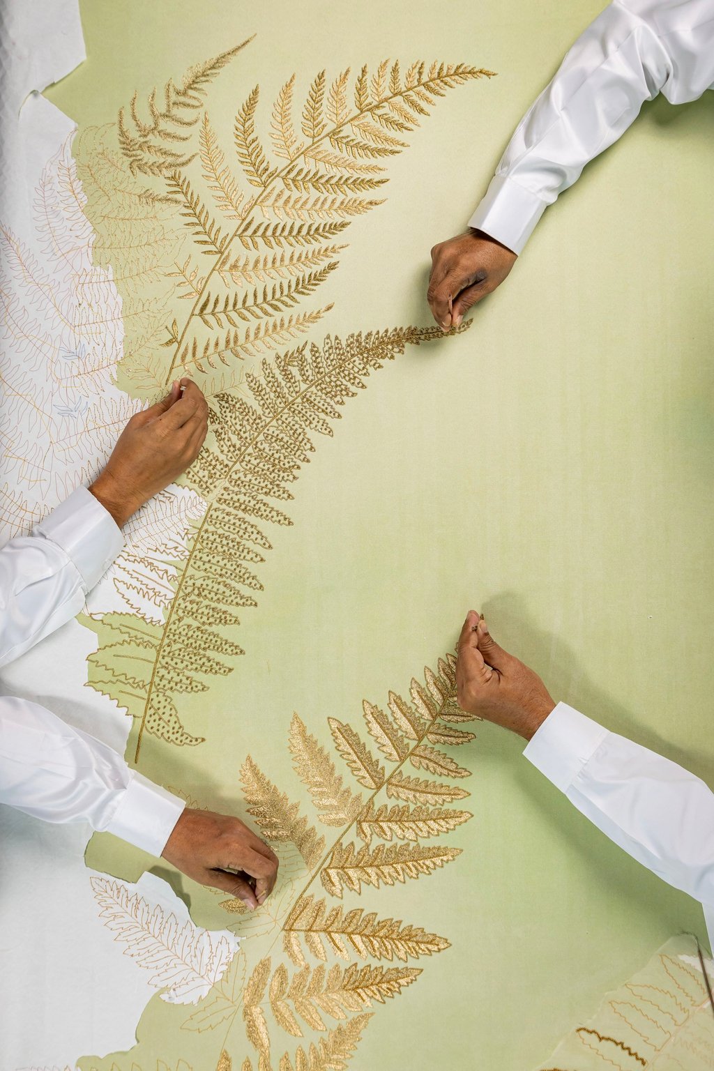 Lala Curio’s 2025 Feuillage collection features wall coverings with backgrounds of suede, velvet, seagrass, wood veneer and cork. Photo: courtesy Lala Curio