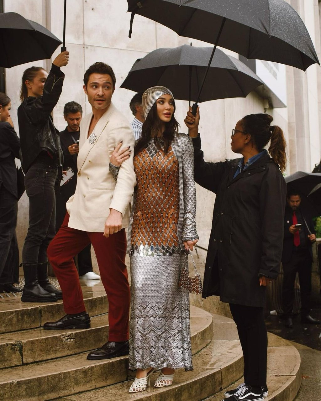 Amy Jackson and Ed Westwick at Paris Fashion Week last September. Photo: @iamamyjackson/Instagram