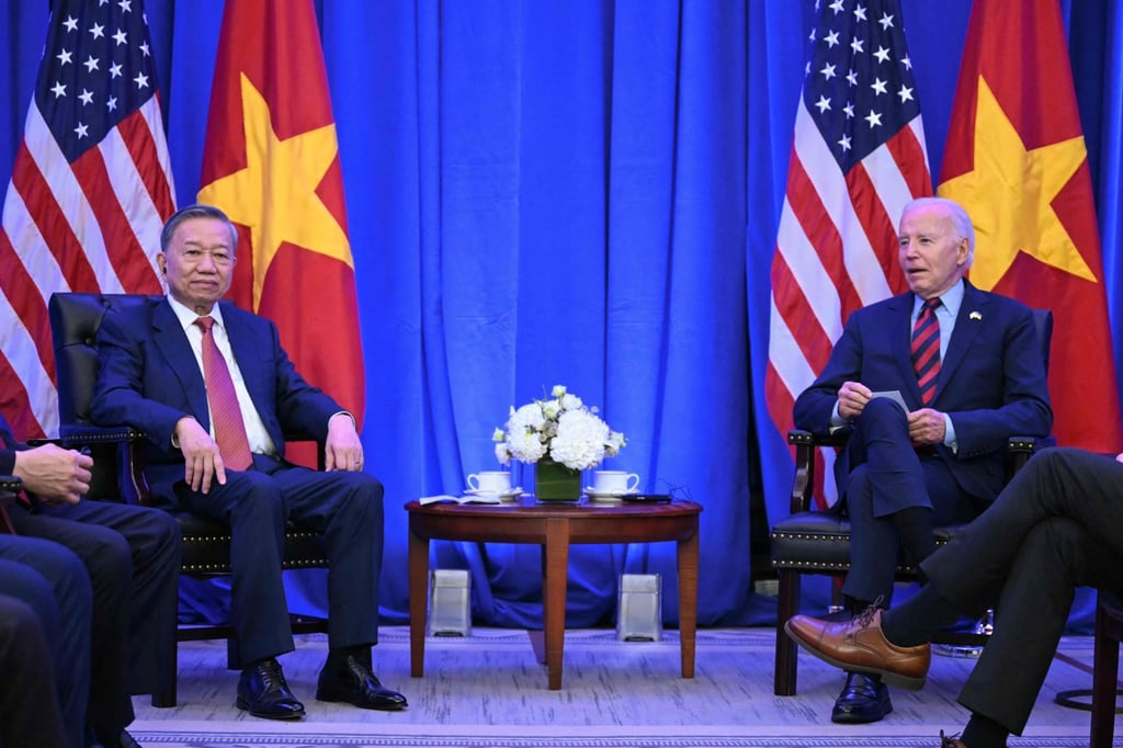 To Lam (left), general secretary of Vietnam’s Communist Party, meets then-US president Joe Biden in New York last year. Photo: AFP