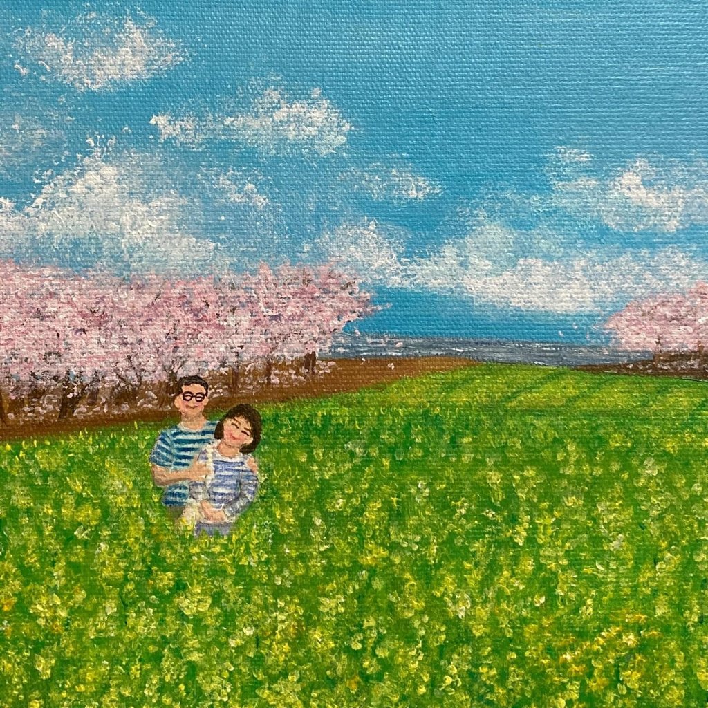 One of Ip’s paintings depicts her and her husband in a field. Photo: Courtesy of HKCF