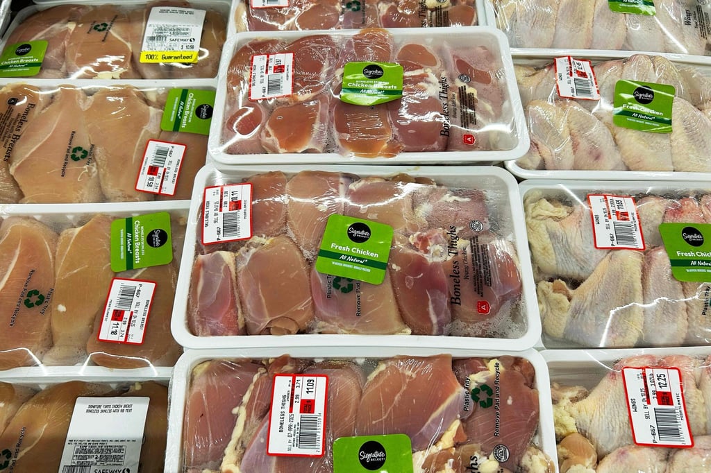 Chicken for sale in a store in Annapolis, Maryland, on April 4. Common US and Canadian practices like washing raw chicken in chlorinated water are banned in many other countries. Photo: AFP Chicken for sale in a store in Annapolis, Maryland, on April 4. Common US and Canadian practices like washing raw chicken in chlorinated water are banned in many other countries. Photo: AFP