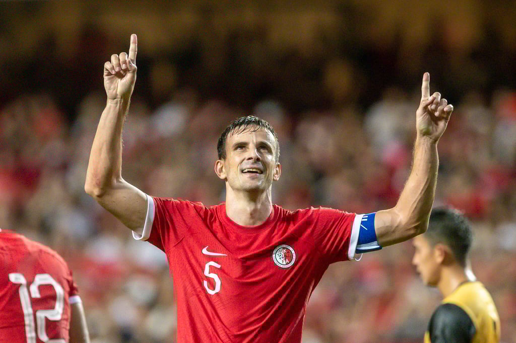 Defender Goncalves celebrates scoring for Hong Kong against Brunei in September 2023. Photo: Getty Defender Goncalves celebrates scoring for Hong Kong against Brunei in September 2023. Photo: Getty