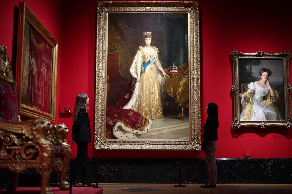 An artwork titled Queen Alexandra (centre) by British painter Samuel Luke Fildes at the exhibition. Photo: AFP An artwork titled Queen Alexandra (centre) by British painter Samuel Luke Fildes at the exhibition. Photo: AFP