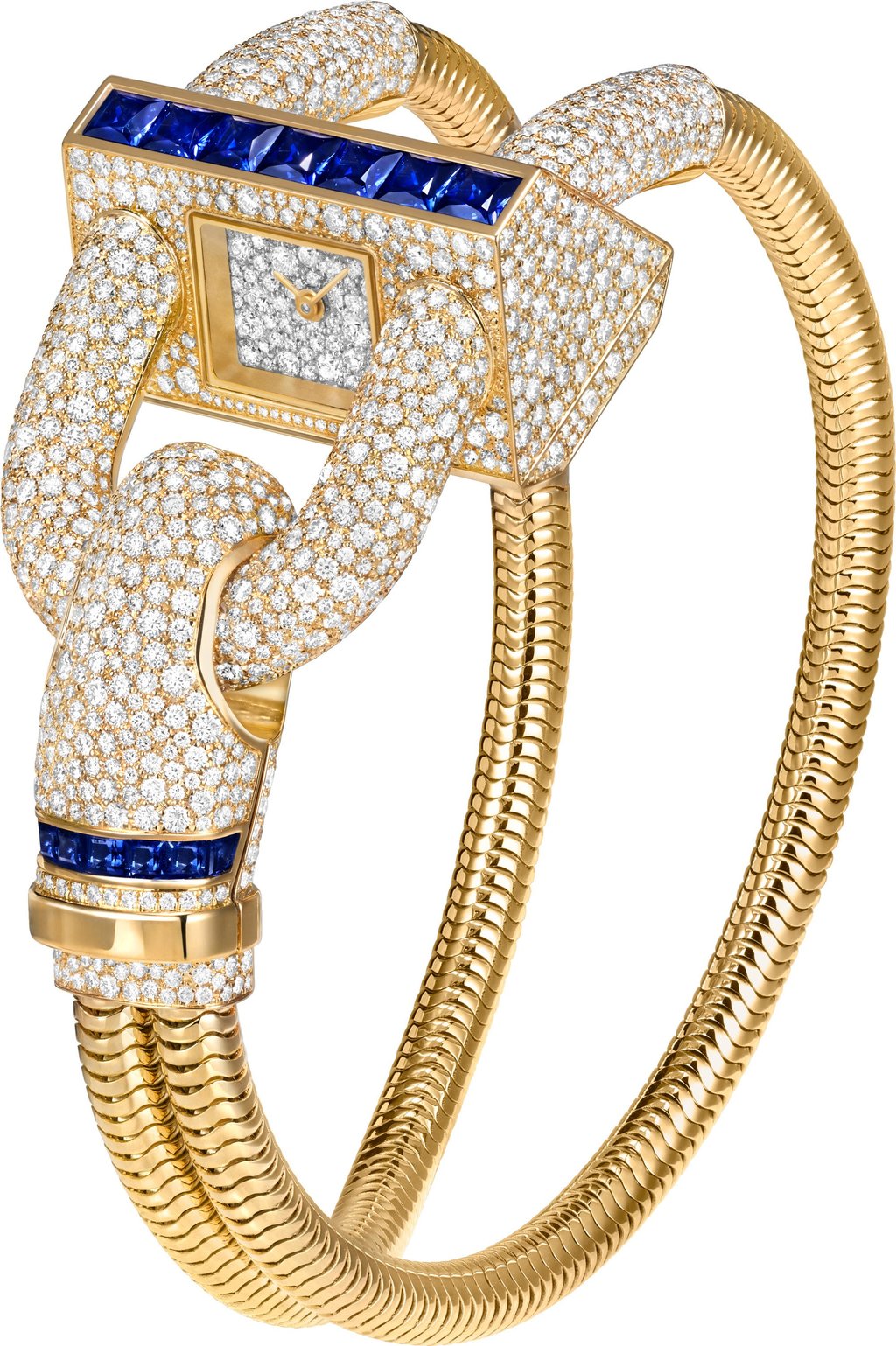 Van Cleef & Arpels Cadenas watch in yellow gold and white gold with sapphires and diamonds. Photo: Handout Van Cleef & Arpels Cadenas watch in yellow gold and white gold with sapphires and diamonds. Photo: Handout
