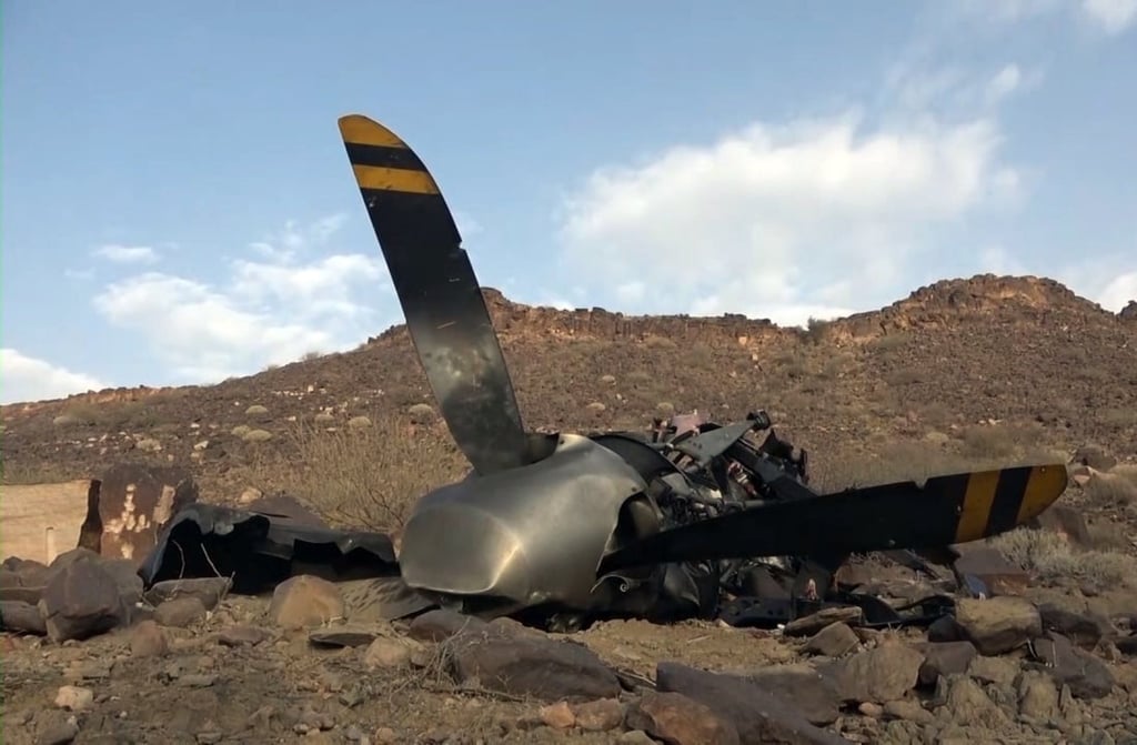 The wreckage of an American MQ-9 Reaper drone is seen in April last year after the Houthis said they had shot it down over Yemen’s northern Saada province. Photo: Houthis Media Centre/EPA-EFE The wreckage of an American MQ-9 Reaper drone is seen in April last year after the Houthis said they had shot it down over Yemen’s northern Saada province. Photo: Houthis Media Centre/EPA-EFE