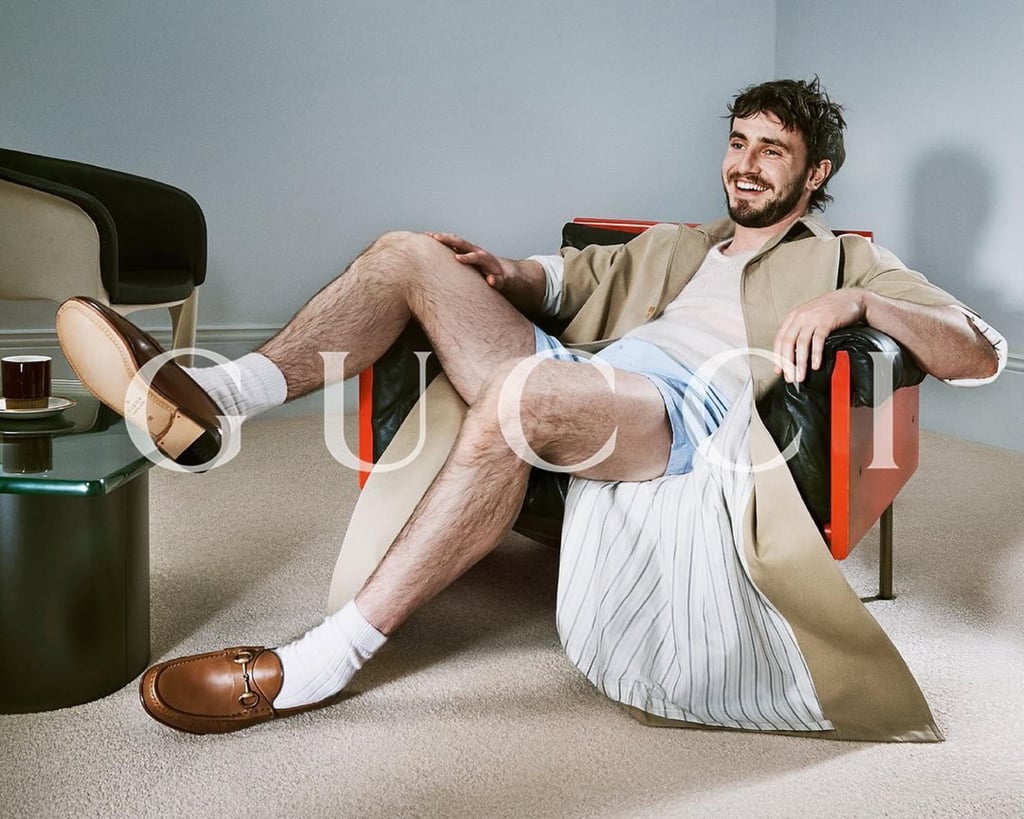 Paul Mescal wears white socks, short shorts and loafers for a recent Gucci campaign. Photo: Instagram/gucci