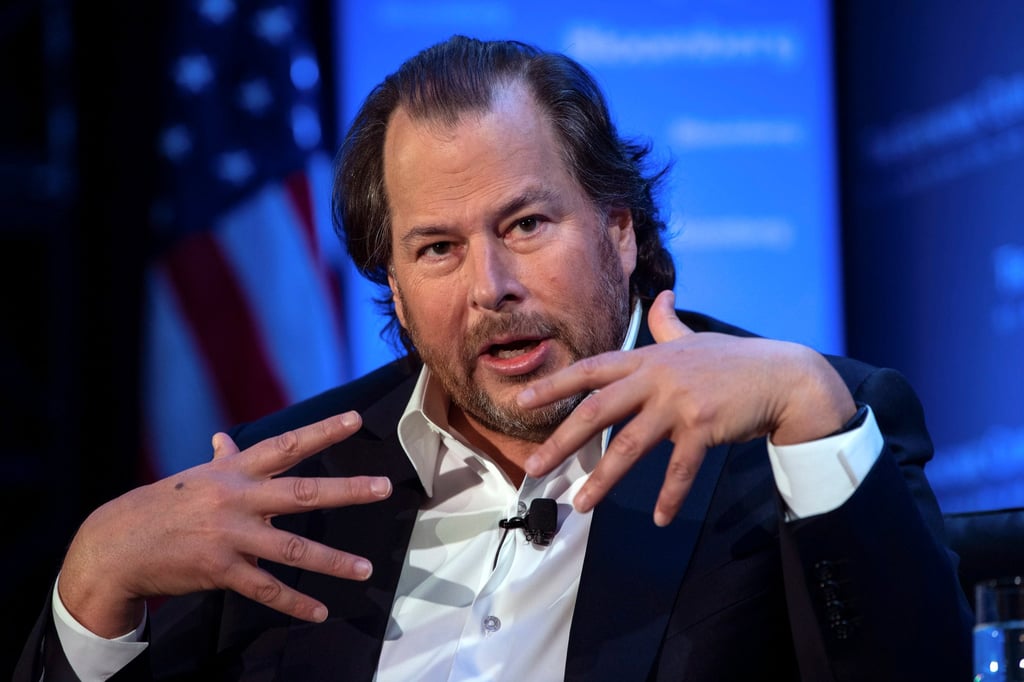 Marc Benioff speaking at an Economic Club of Washington lunch in 2019. Photo: AFP Marc Benioff speaking at an Economic Club of Washington lunch in 2019. Photo: AFP