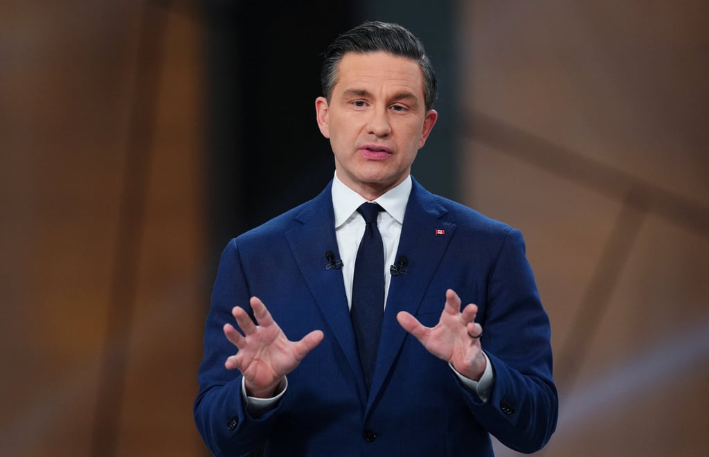 Canada’s Conservative leader Pierre Poilievre speaks during the French-language debate in Montreal, Quebec, on Wednesday. Photo: Reuters