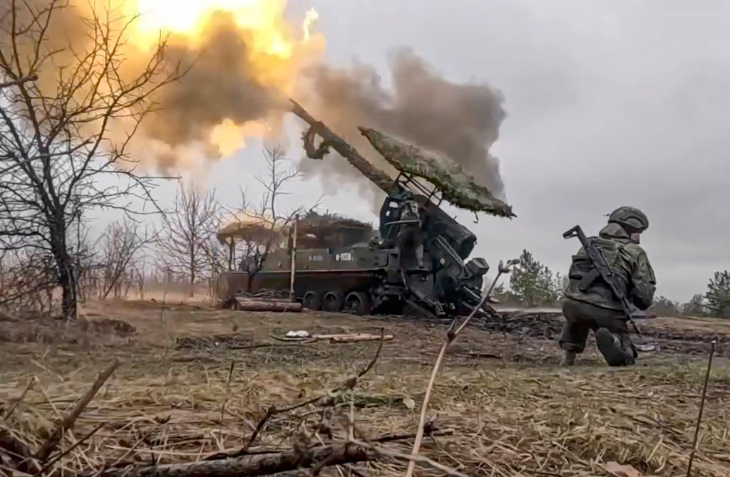 A Russian 152mm self-propelled gun fires towards Ukrainian positions in this still from a video released last month. Photo: Russian Defence Ministry Press Service/EPA-EFE